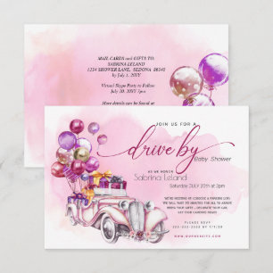 Rosa Berry Vintage bil Drive-by-Baby Shower Inbjudningar