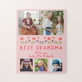 Rosa Best Grandma Flowers Blommigt Family Photo Pussel