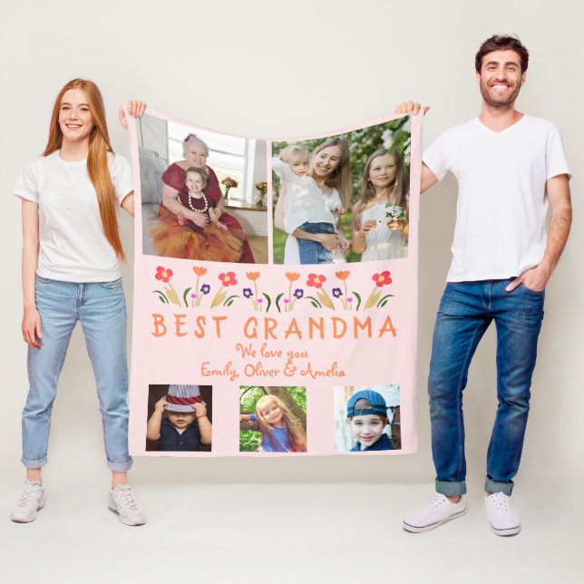 Rosa Best Grandma Flowers Photo Collage Fleecefilt (På plats)