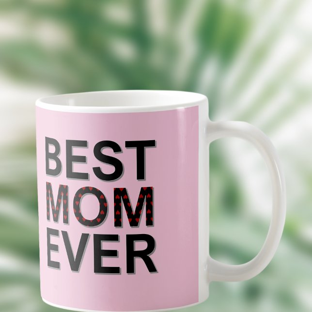 Rosa Best Mamma någonsin Mors dag med Red Hearts Kaffemugg (Skapare uppladdad)