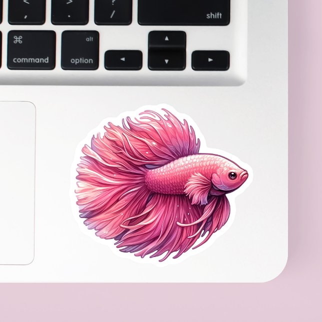 Rosa Betta Fish Klistermärken (Pink betta fish vinyl sticker on a laptop.)