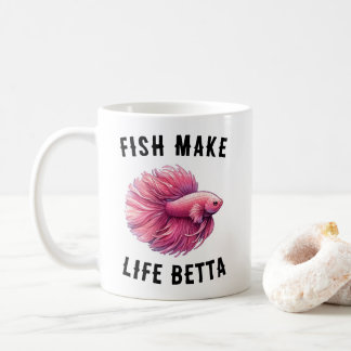 Rosa Bettfiskmugg - Fisk gör livet bättre present Kaffemugg