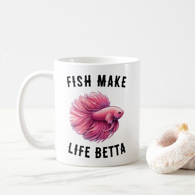 Rosa Bettfiskmugg - Fisk gör livet bättre present Kaffemugg (Med munk)