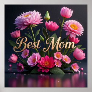 Rosa Bevackra Flowers Best Mamma någonsin Bouquet Poster