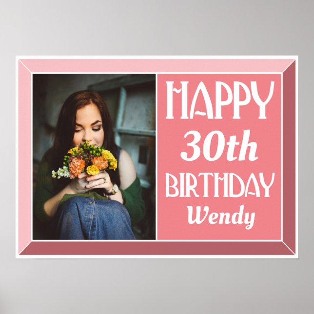 Rosa Beveled Art Deco Birthday Photo Poster (Framsidan)