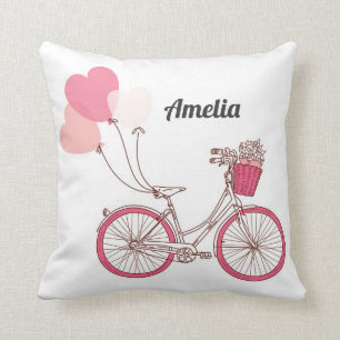 Rosa Bicycle and Heart Balloations Personlig Kudde