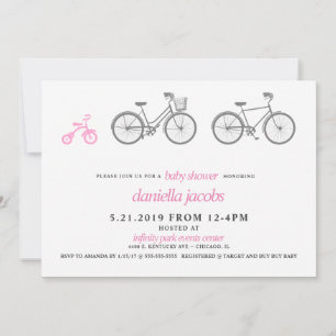 Rosa Bicycle Baby Shower Inbjudningar