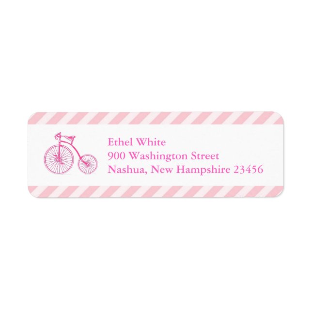 Rosa Bicycle Baby Shower-Returetiketter Returadress Etikett (Framsidan)