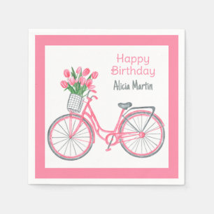 Rosa Bicycle Basket Tulip blommar i alla åldrar Pappersservett