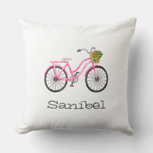 Rosa Bicycle Flower Basket PLACATION Sanibel Rolig Kudde