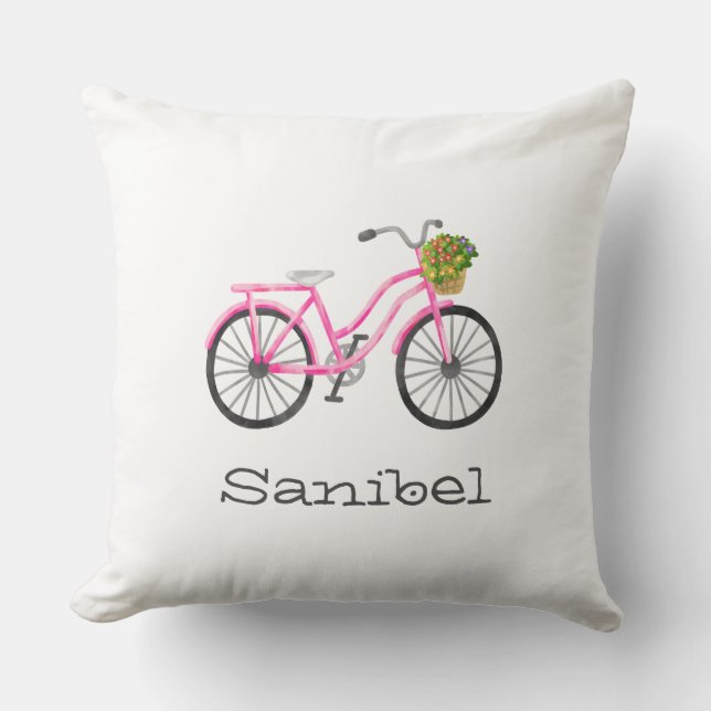 Rosa Bicycle Flower Basket PLACATION Sanibel Rolig Kudde (Framsida)