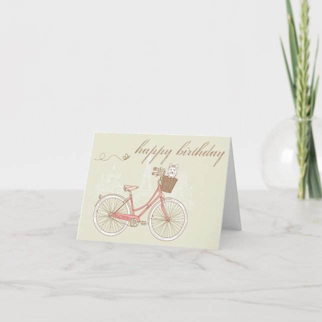 Rosa Bicycle med Terrier Grattis på födelsedagen-k Kort (Framsida)