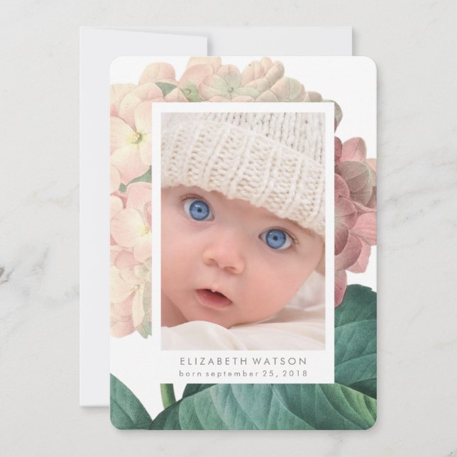 Rosa Big Flower Photo Card Birth Notice Meddelande (Framsida)