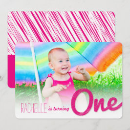 Rosa Big Sketch One Flicka 1st Birthday Party Inbjudningar