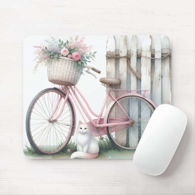 Rosa Bike and White Cat Musmatta (Med mus)