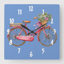 Rosa Bike & Basket Square Wall Clock
