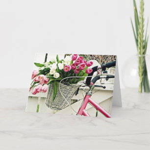 ROSA BIKE/FLOWERS-GRATTIS PÅ FÖDELSEDAGEN=LYCKLIG  KORT