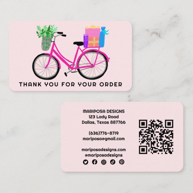 Rosa Bike Gifts kundorder Tack QR-kod Visitkort (Fram/baksida)