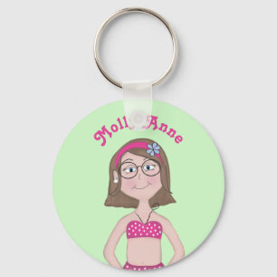 Rosa Bikini, fair skin, brunette, blue, Bob, Glass Nyckelring