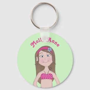 Rosa Bikini, fair skin med brunette och blue öga Nyckelring
