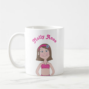 Rosa bikini, ljus hy, brunett, blå ögon, Bob Kaffemugg