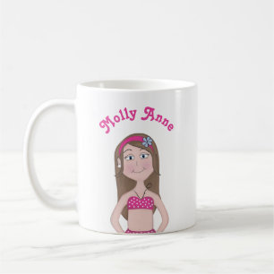 Rosa bikini, ljus hy med brunett och blåa ögon kaffemugg