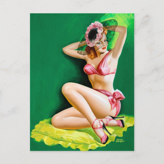 Rosa Bikini Pin Up Vykort (Framsida)