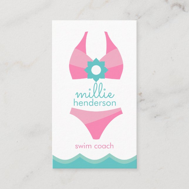Rosa Bikini Swimdress Business- eller kontaktkort Visitkort (Framsida)