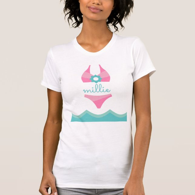 Rosa Bikini Swimdress Personlig T-Shirt (Framsida)