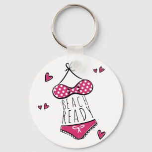 Rosa bikinistrand redo slogan nyckelring