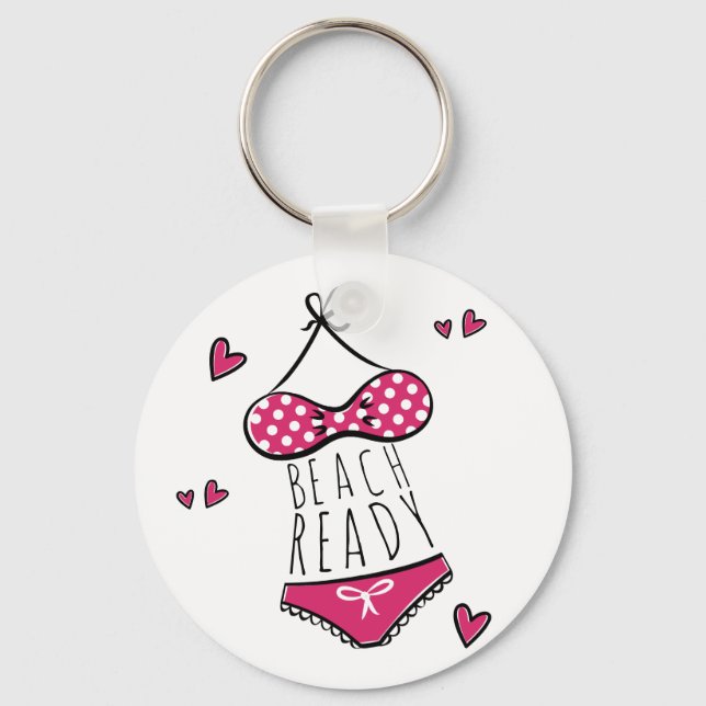 Rosa bikinistrand redo slogan nyckelring (Framsida)