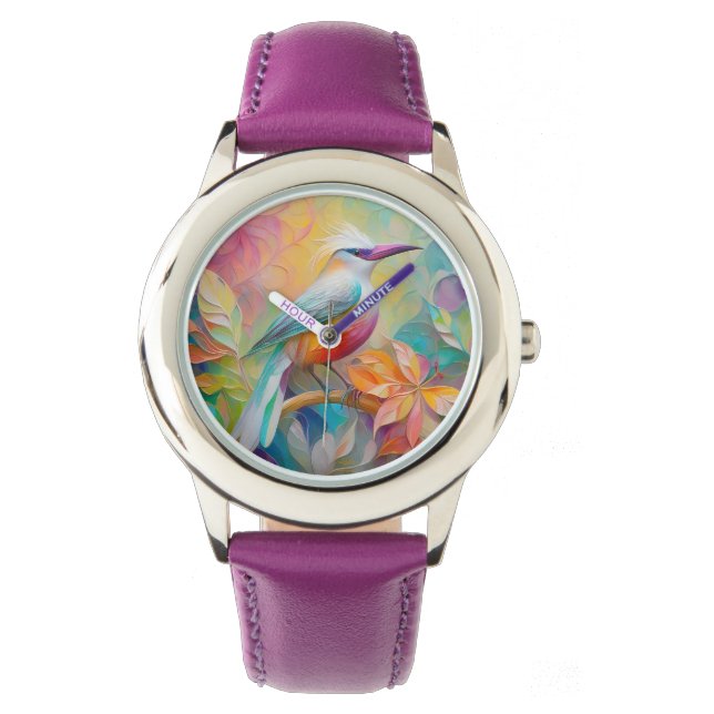 Rosa Billed Red Brested Fantasy Bird Armbandsur (Framsida)
