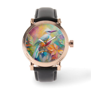 Rosa Billed Red Brested Fantasy Bird Armbandsur
