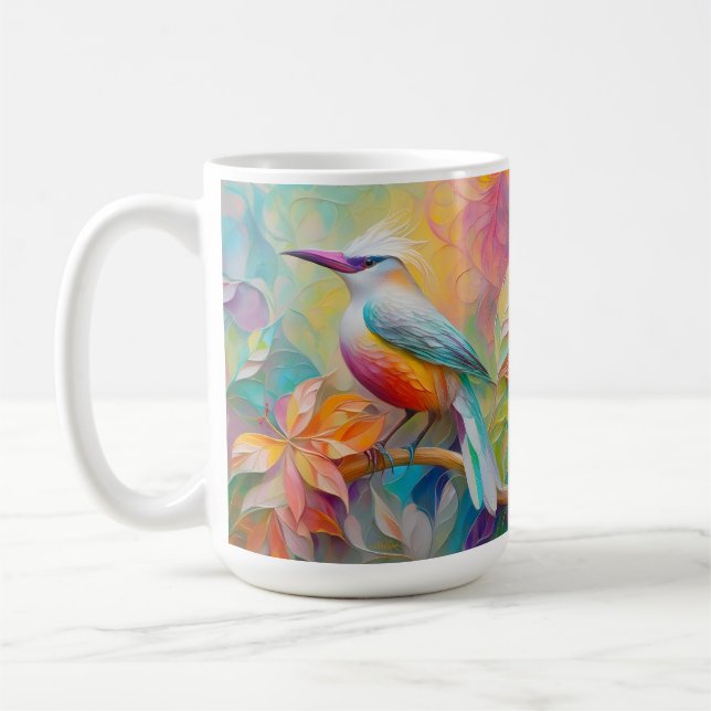 Rosa Billed Red Brested Fantasy Bird Kaffemugg (Vänster)