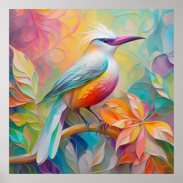 Rosa Billed Red Brested Fantasy Bird Poster (Framsidan)