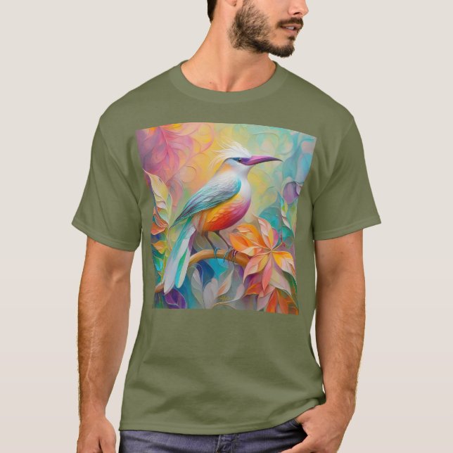 Rosa Billed Red Brested Fantasy Bird T Shirt (Framsida)