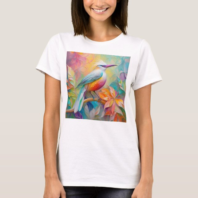 Rosa Billed Red Brested Fantasy Bird T Shirt (Framsida)
