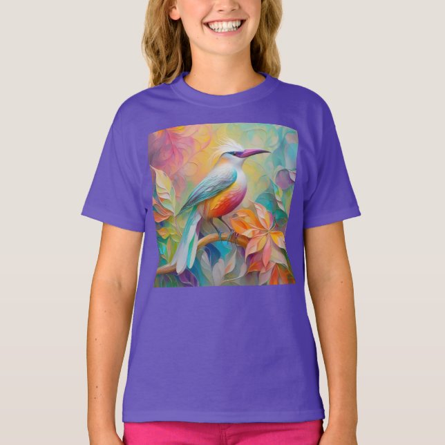 Rosa Billed Red Brested Fantasy Bird T Shirt (Framsida)
