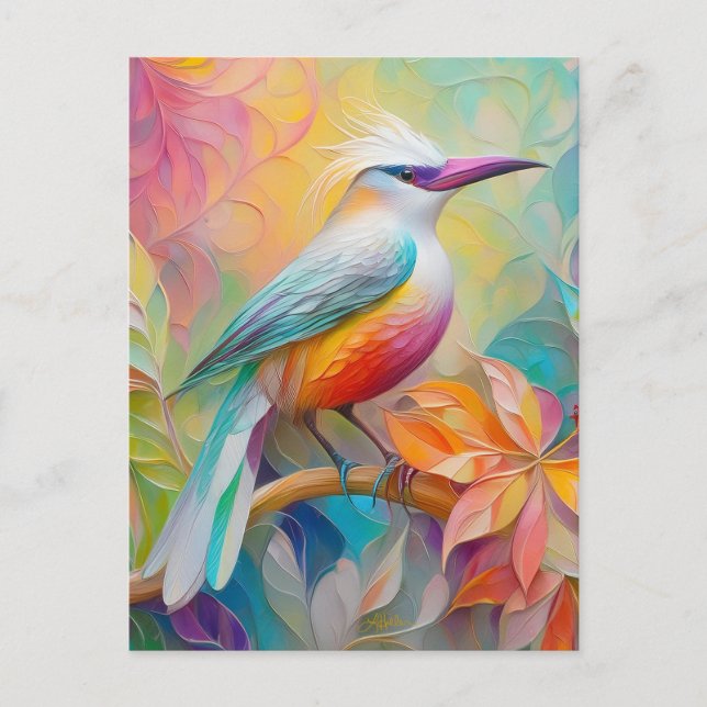 Rosa Billed Red Brested Fantasy Bird Vykort (Framsida)