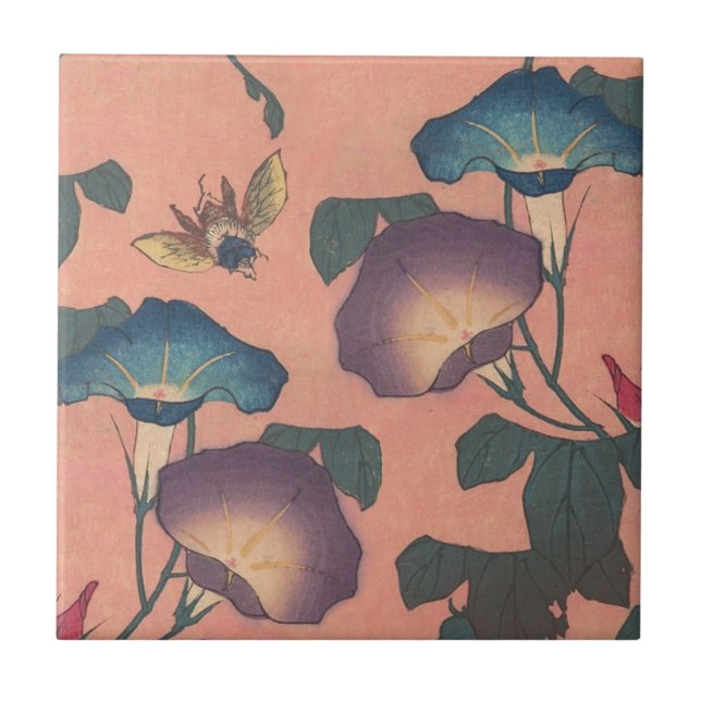 Rosa binblomma Klassisk Hokusai Konst Kakelplatta (Framsidan)