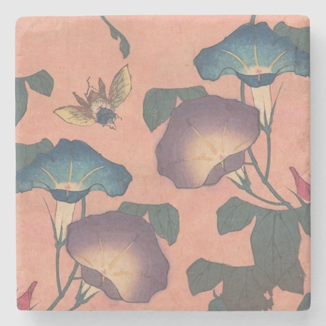 Rosa binbloms klassiska Hokusai-konst Stenunderlägg (Framsidan)