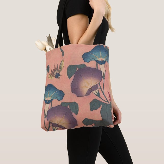 Rosa binbloms klassiska Hokusai-konst Tygkasse (Närbild)