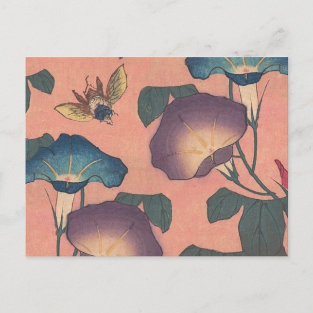 Rosa binbloms klassiska Hokusai-konst Vykort (Framsida)