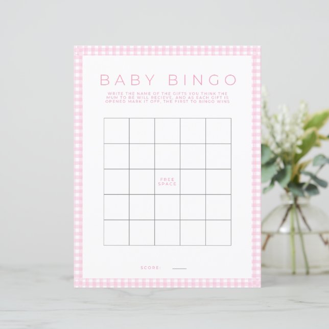 Rosa Bingo Baby Shower Spel Pappersark (Stående Fram)