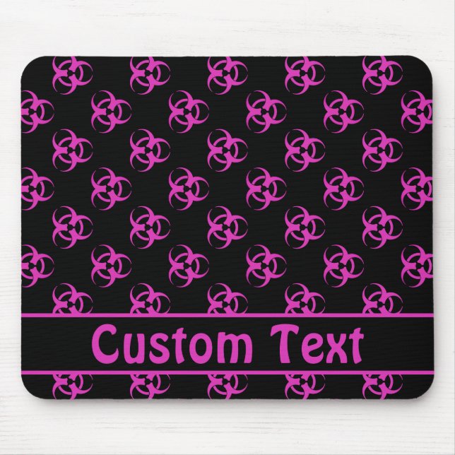 Rosa Biohazard Mousepad w/ Anpassningsbar Text Musmatta (Framsidan)