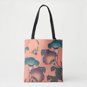 Rosa Biprodukt Blomma Klassisk Hokusai Konst Tygkasse