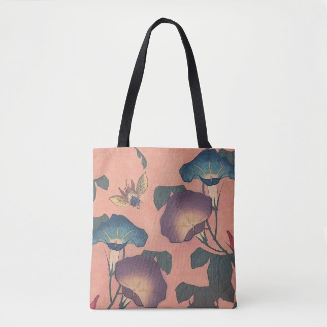 Rosa Biprodukt Blomma Klassisk Hokusai Konst Tygkasse (Framsida)