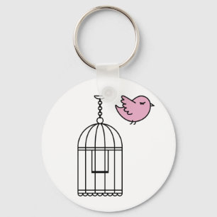 Rosa Bird and Birdcage Nyckelring