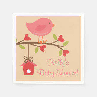 Rosa Bird Baby Shower Napkins Pappersservett