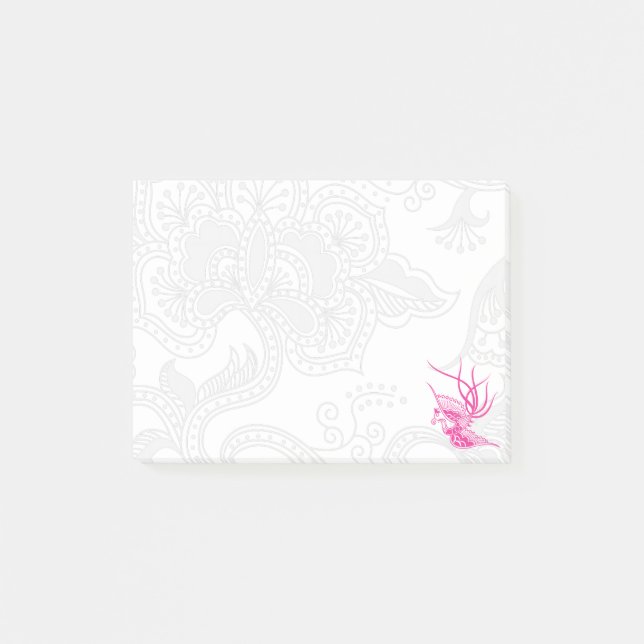 Rosa Bird & Blommigt Post-it Notes Block (Framsida)